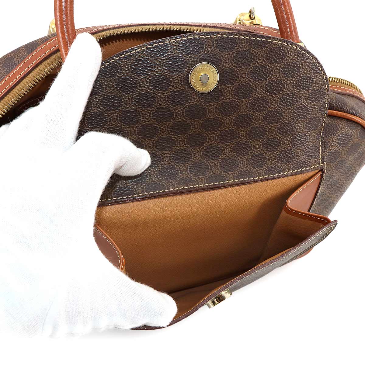 Macadam Hand Bag PVC Leather Brown Vintage