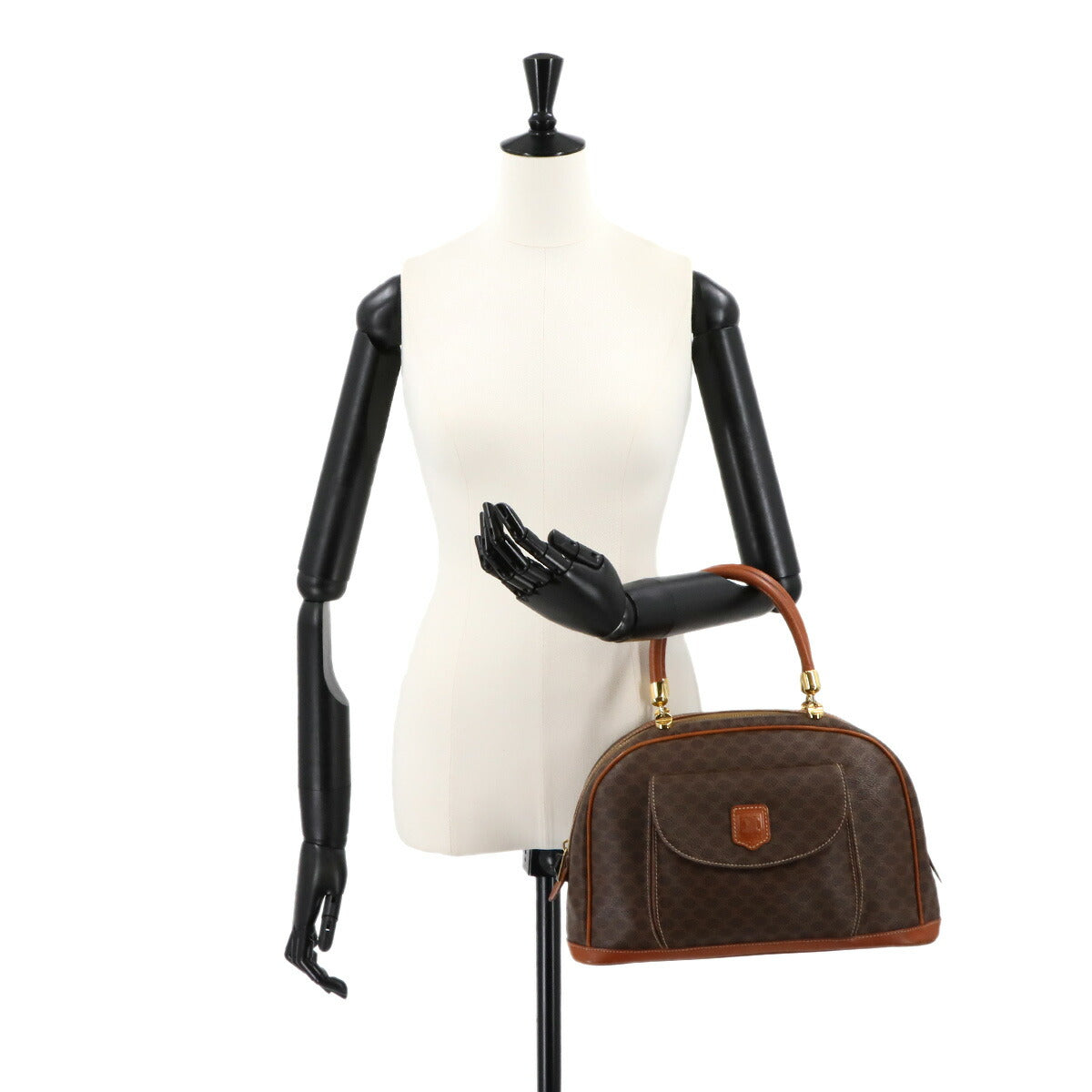 Macadam Hand Bag PVC Leather Brown Vintage