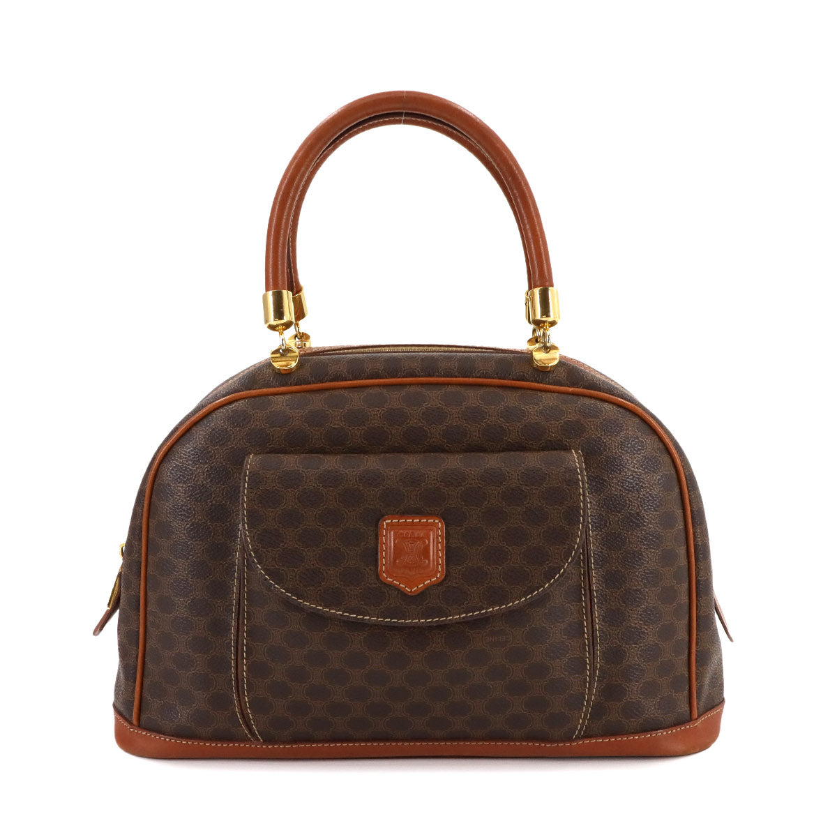 Macadam Hand Bag PVC Leather Brown Vintage