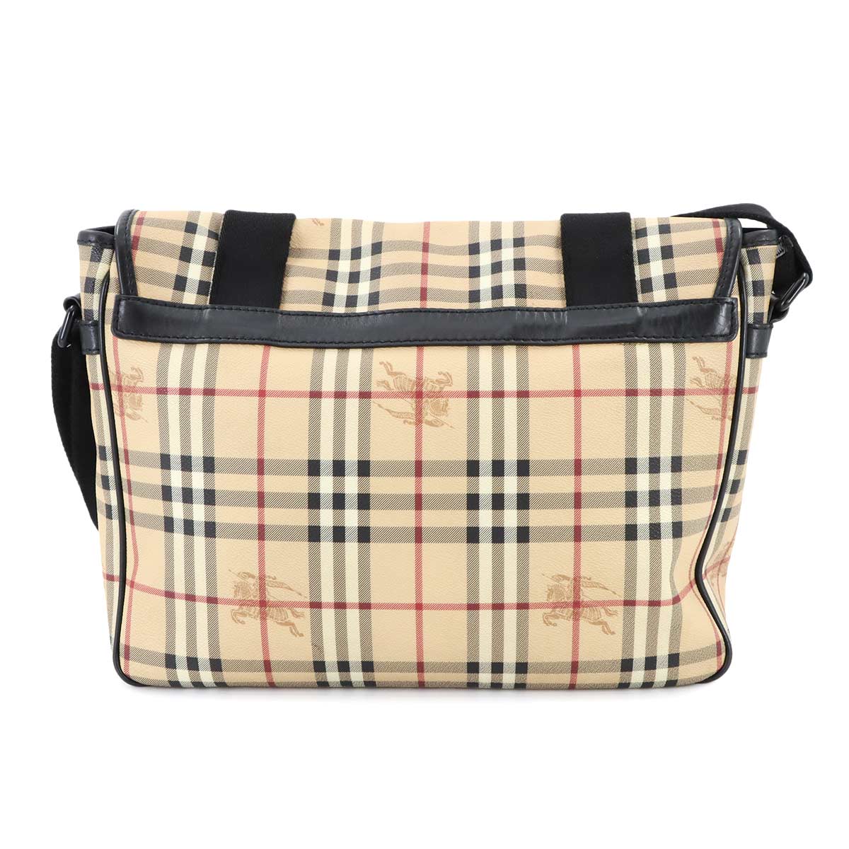 Plaid Messenger Shoulder Bag PVC Leather Beige Haymarket Check