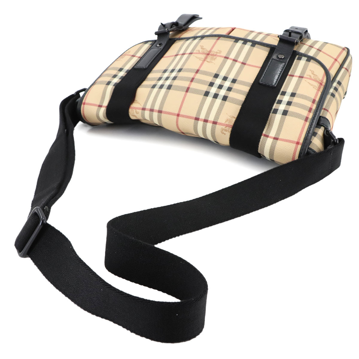 Plaid Messenger Shoulder Bag PVC Leather Beige Haymarket Check