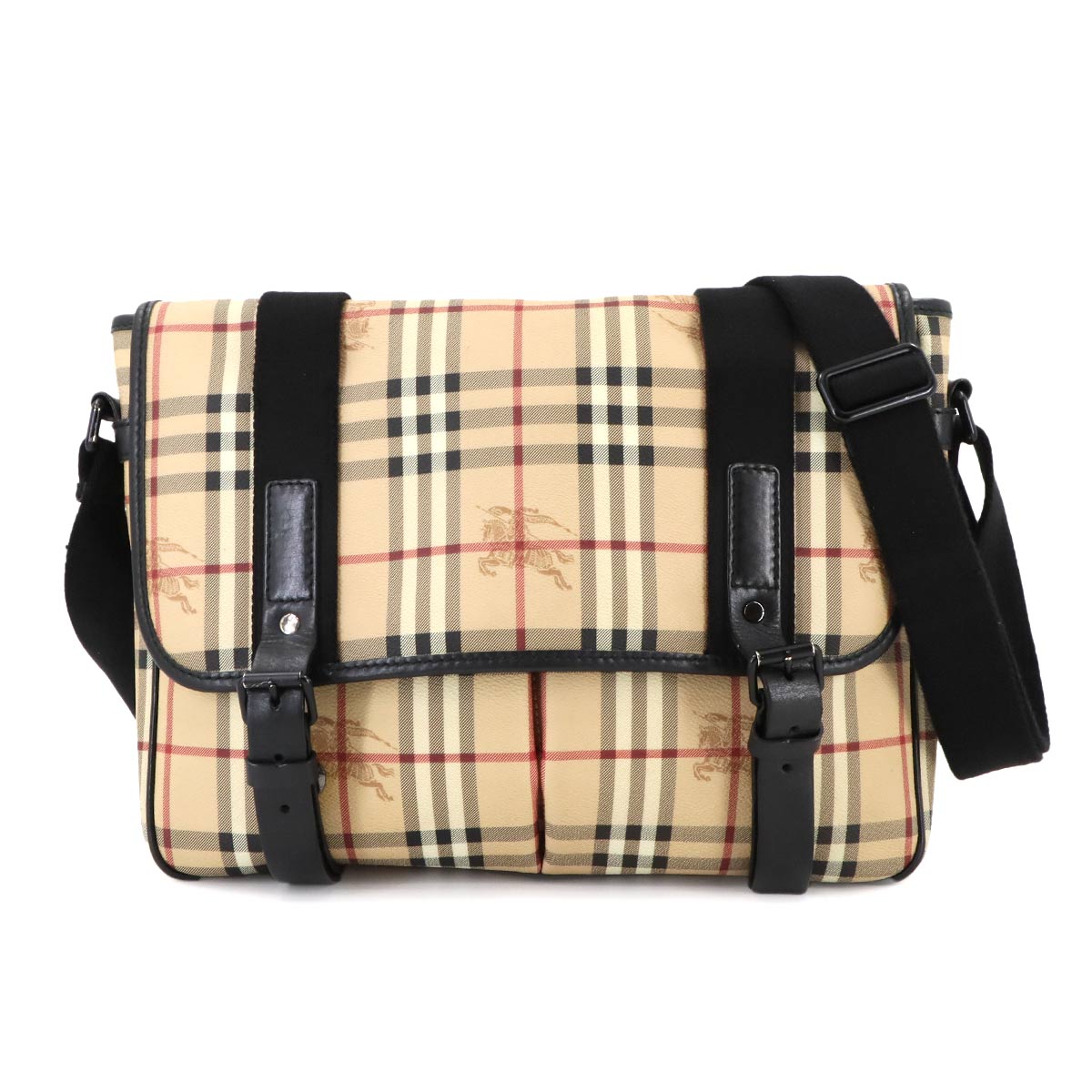 Plaid Messenger Shoulder Bag PVC Leather Beige Haymarket Check