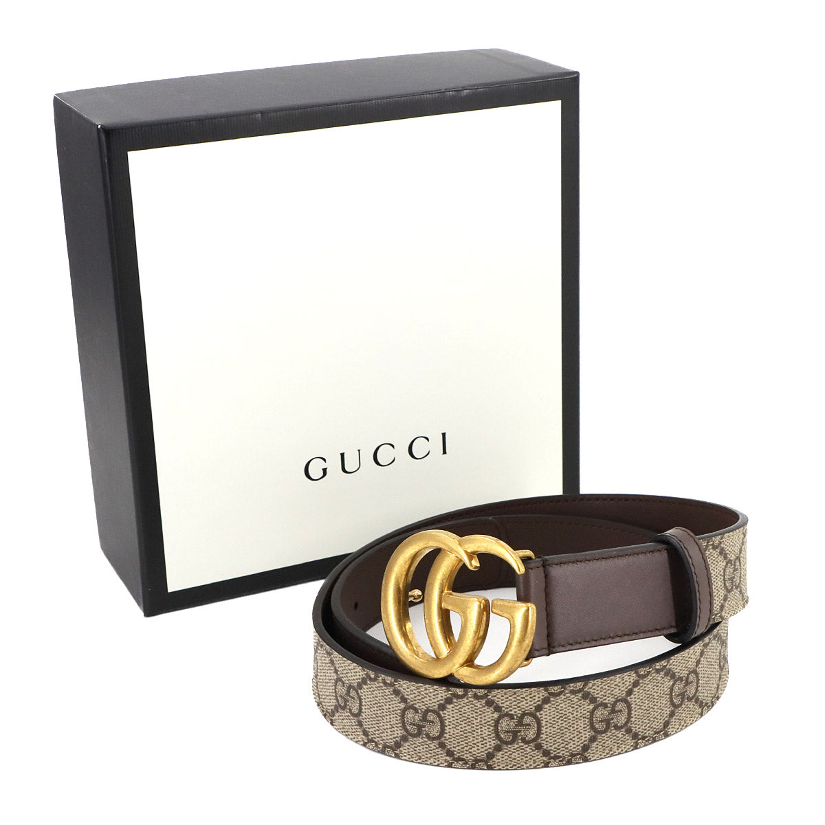 GG Marmont Thin Belt GG Canvas Leather Brown 75 625839 Logos