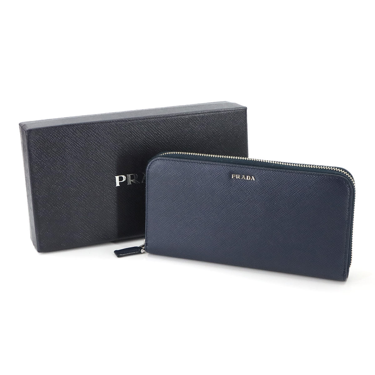 PRADA Zipped Around Long Wallet Saffiano Leather Navy 2ML317