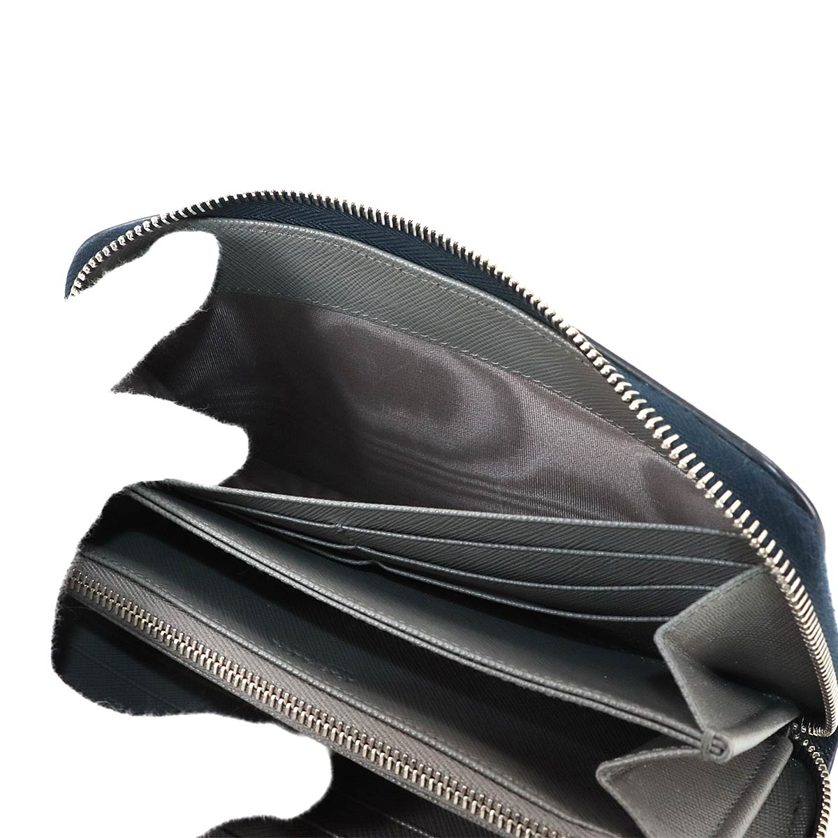 PRADA Zipped Around Long Wallet Saffiano Leather Navy 2ML317