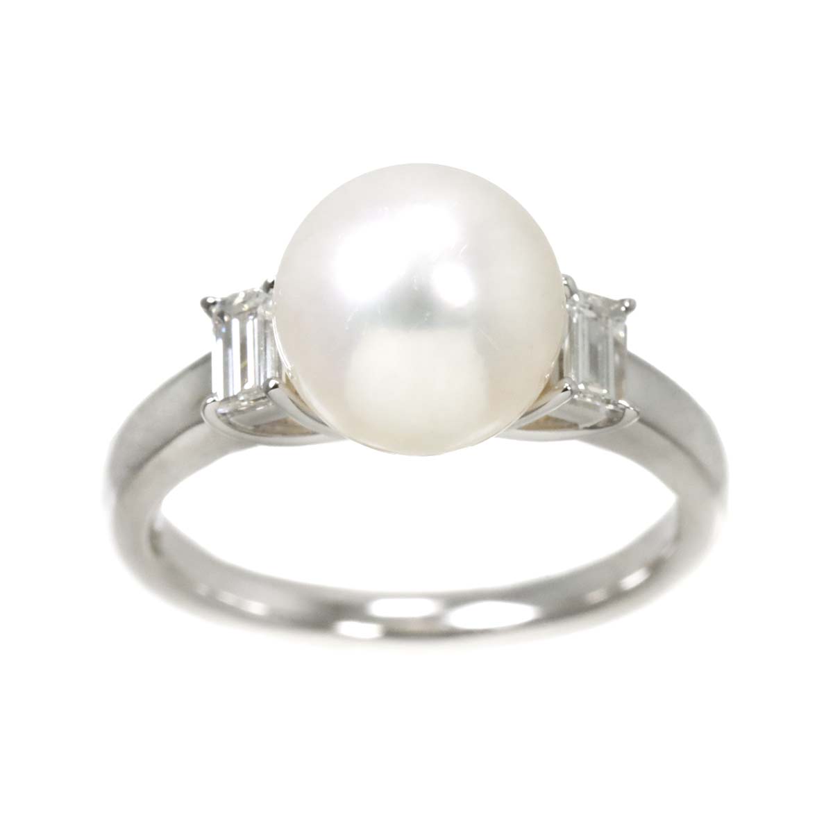 Akoya Pearl 9.1mm Diamond 0.29ct Ring 18K WG 750 5.5-5.75(US)