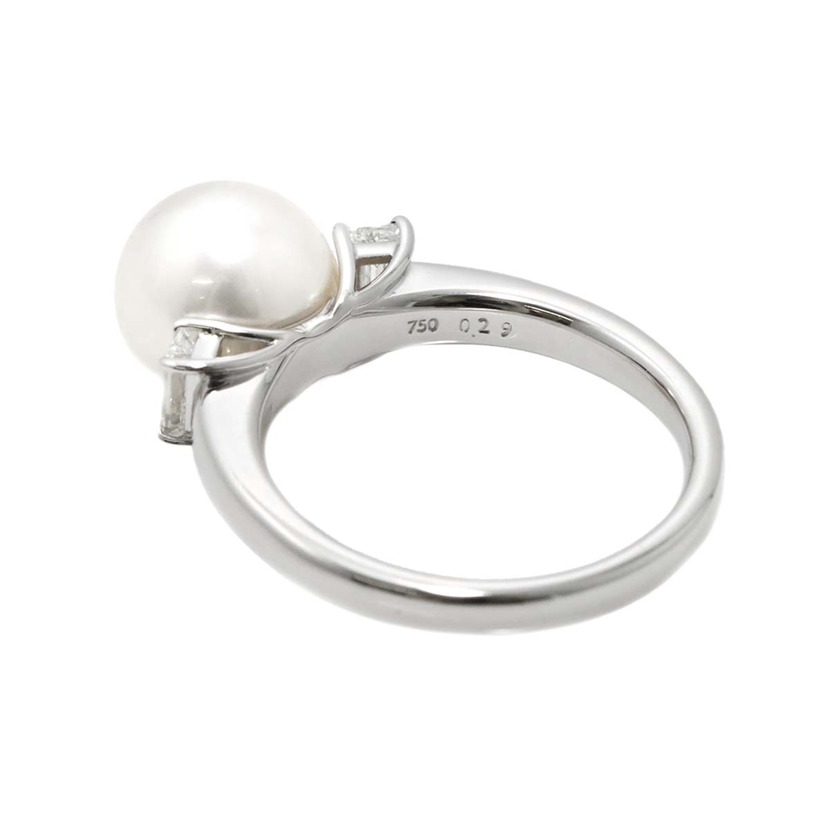 Akoya Pearl 9.1mm Diamond 0.29ct Ring 18K WG 750 5.5-5.75(US)