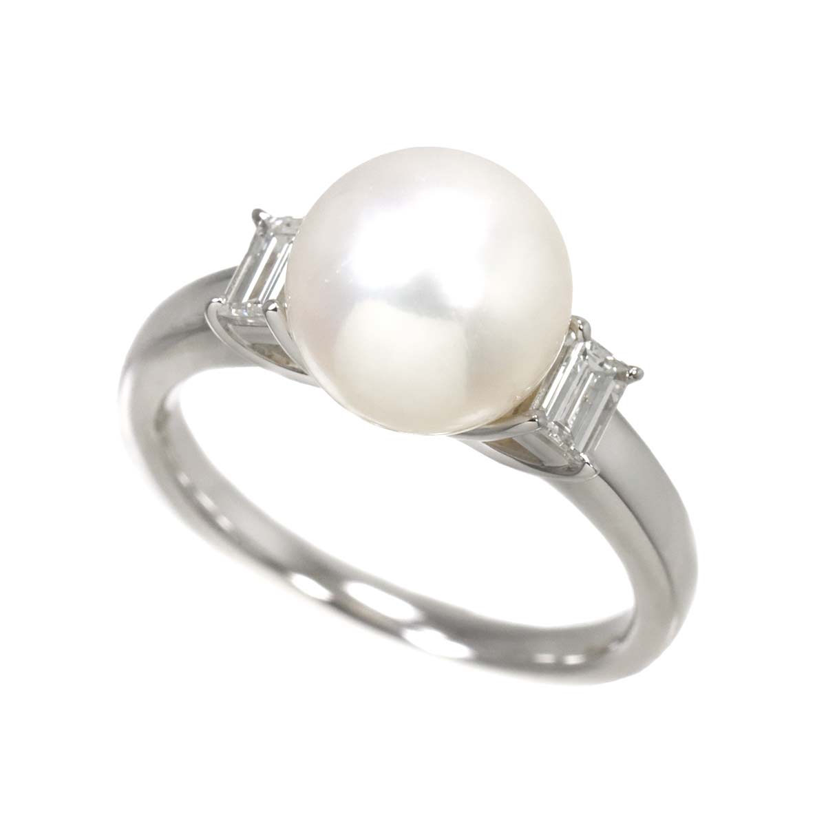 Akoya Pearl 9.1mm Diamond 0.29ct Ring 18K WG 750 5.5-5.75(US)