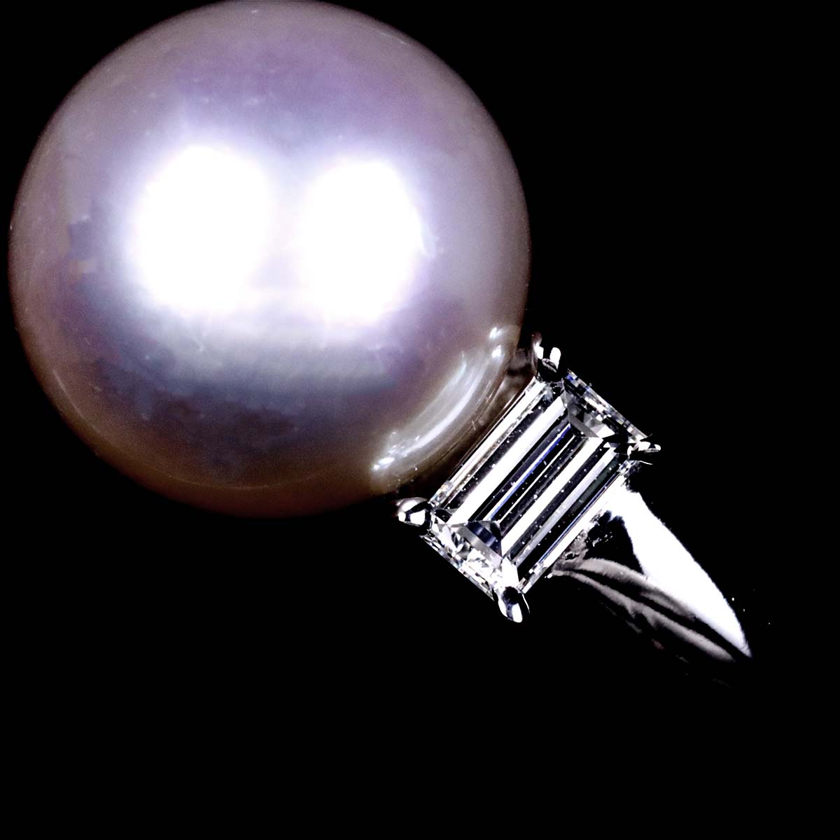 Akoya Pearl 9.1mm Diamond 0.29ct Ring 18K WG 750 5.5-5.75(US)