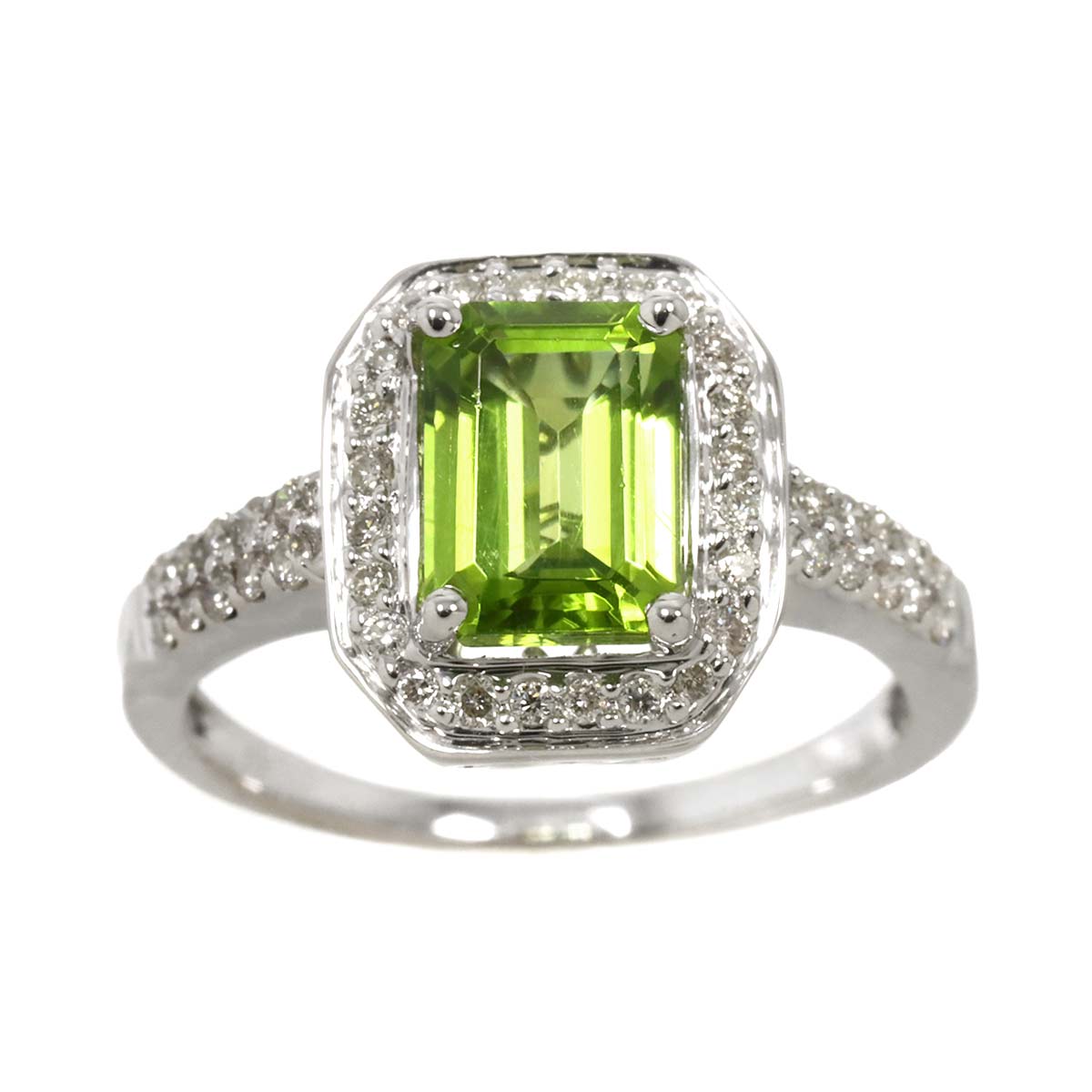 Peridot 1.50ct Diamond 0.25ct Ring 18K K18 WG size5.5-5.75(US)