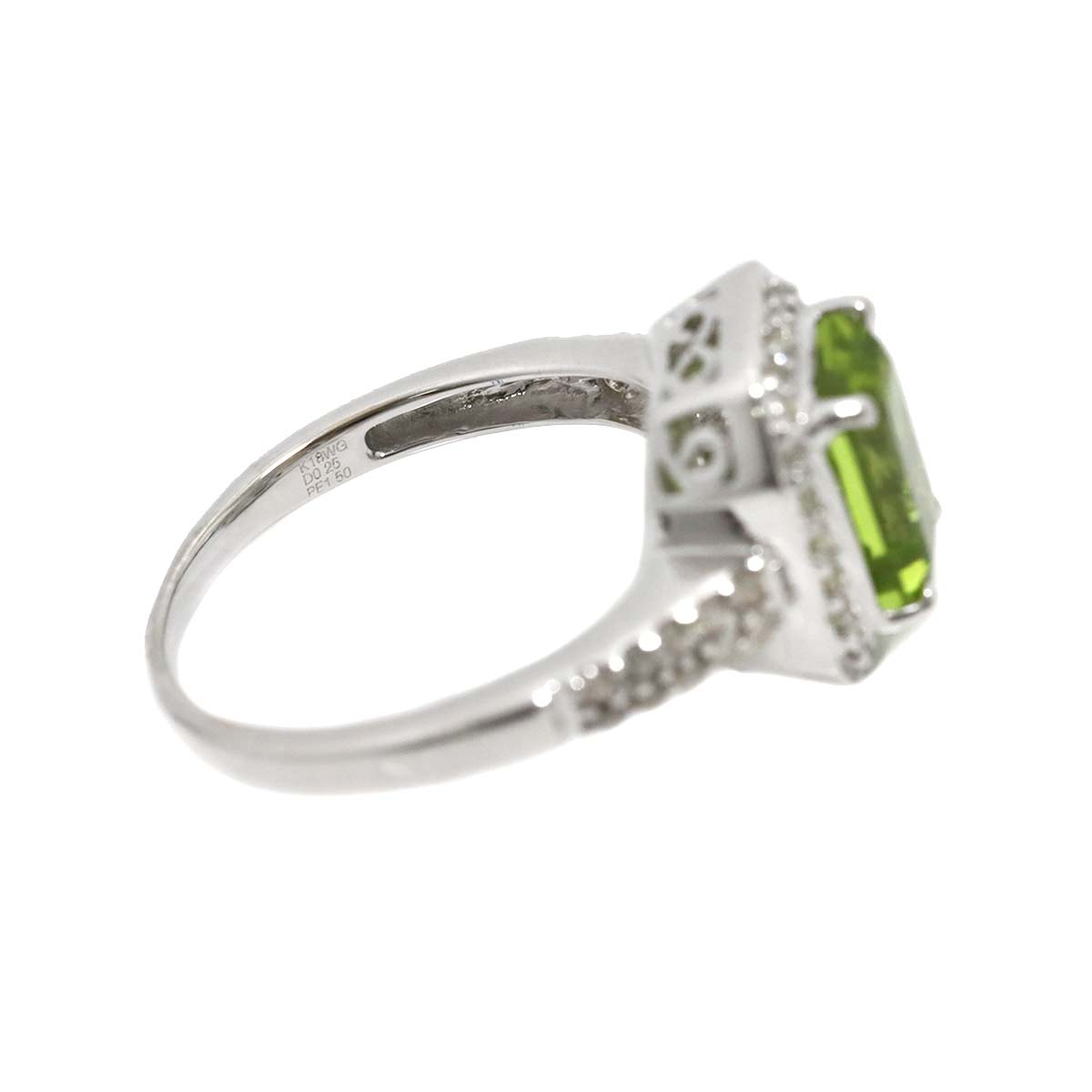 Peridot 1.50ct Diamond 0.25ct Ring 18K K18 WG size5.5-5.75(US)