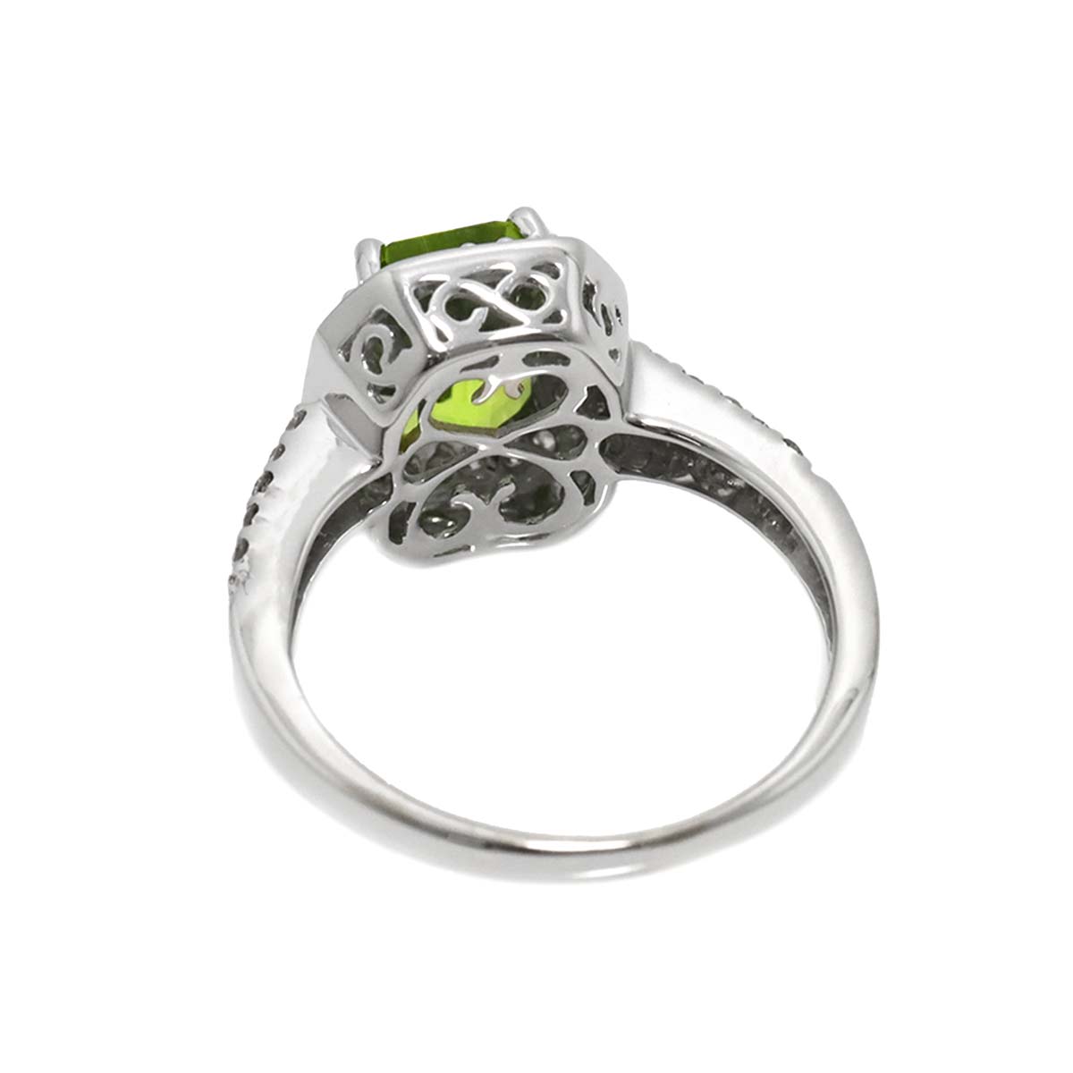 Peridot 1.50ct Diamond 0.25ct Ring 18K K18 WG size5.5-5.75(US)
