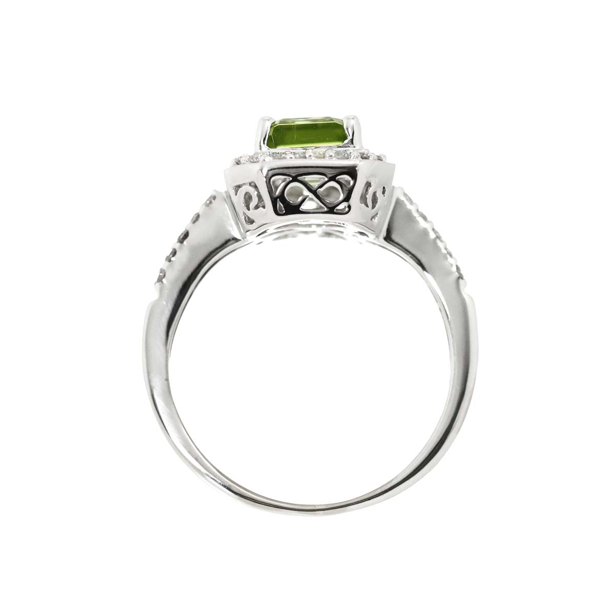 Peridot 1.50ct Diamond 0.25ct Ring 18K K18 WG size5.5-5.75(US)