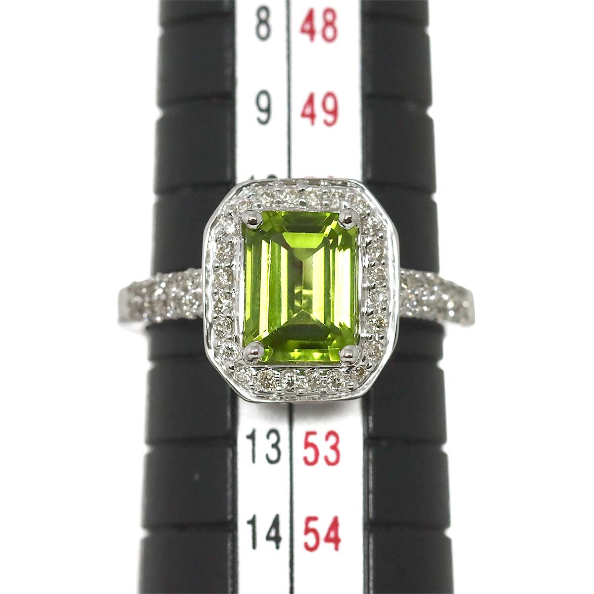 Peridot 1.50ct Diamond 0.25ct Ring 18K K18 WG size5.5-5.75(US)