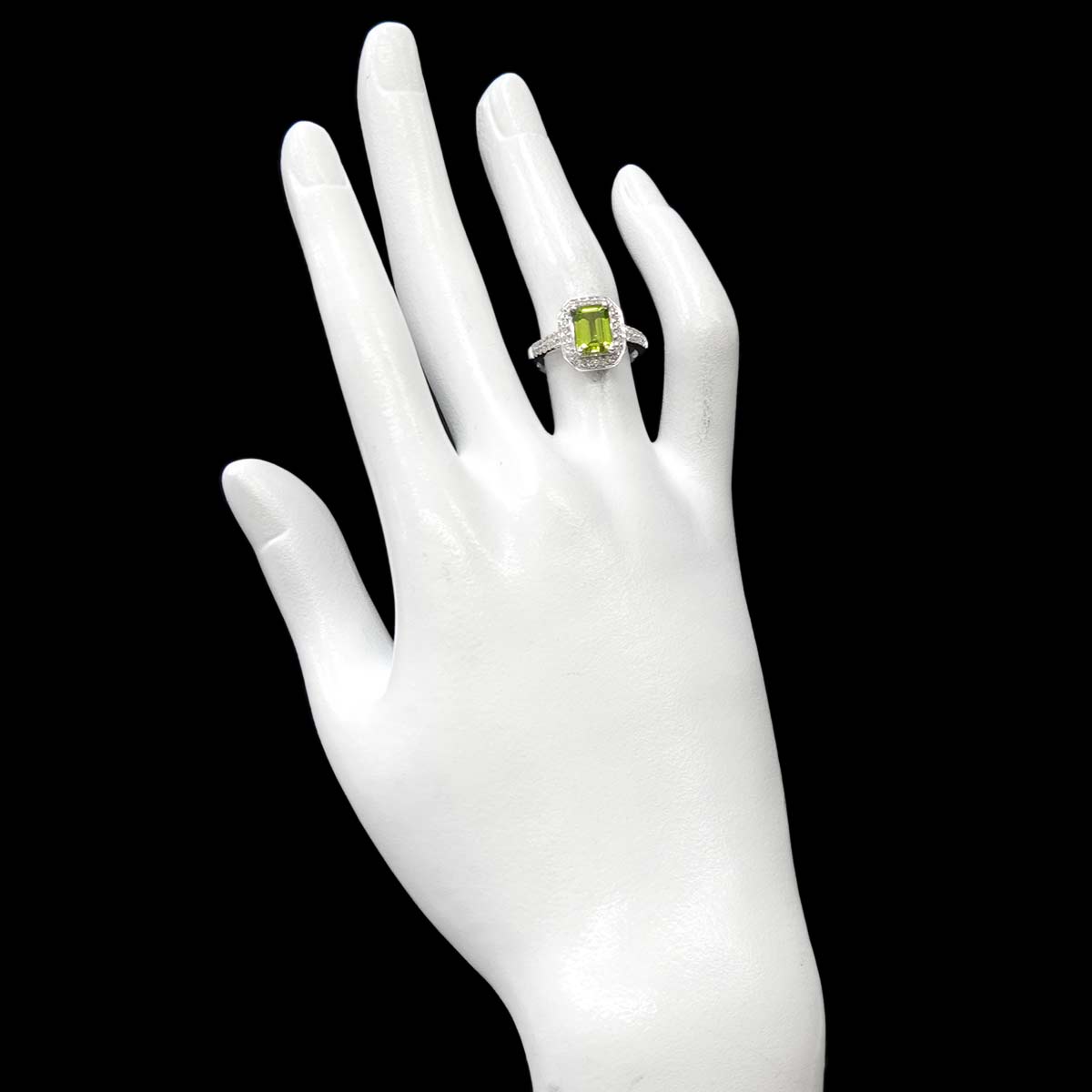 Peridot 1.50ct Diamond 0.25ct Ring 18K K18 WG size5.5-5.75(US)