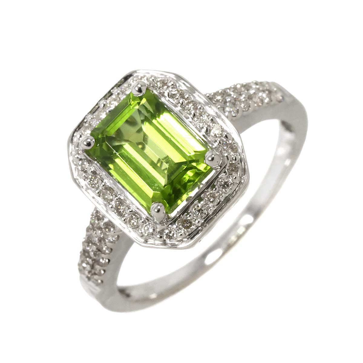Peridot 1.50ct Diamond 0.25ct Ring 18K K18 WG size5.5-5.75(US)