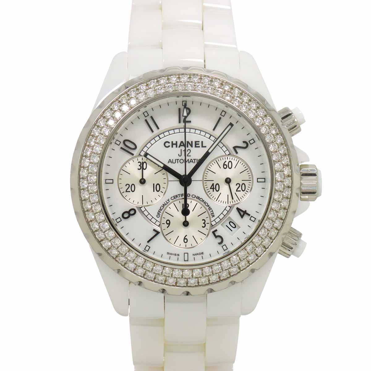J12 41mm H1008 Date Bezel Diamond Automatic White Dial Mens
