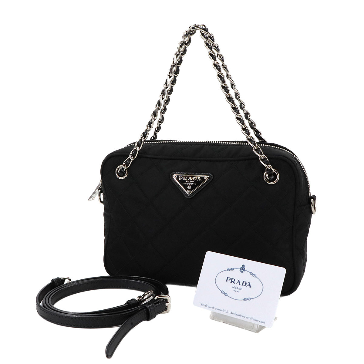 2way Chain Hand Shoulder Bag Nylon Nero Black 1BH910 Purse