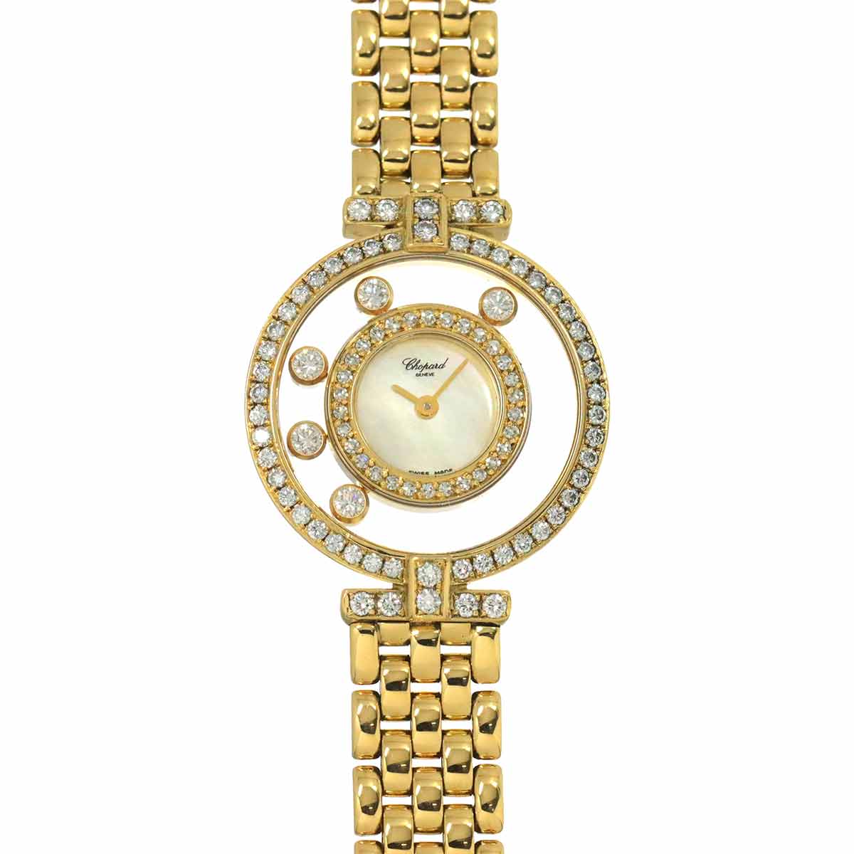 Happy Diamond Bezel 4097/1 Double 750 YG Gold Dial Ladies