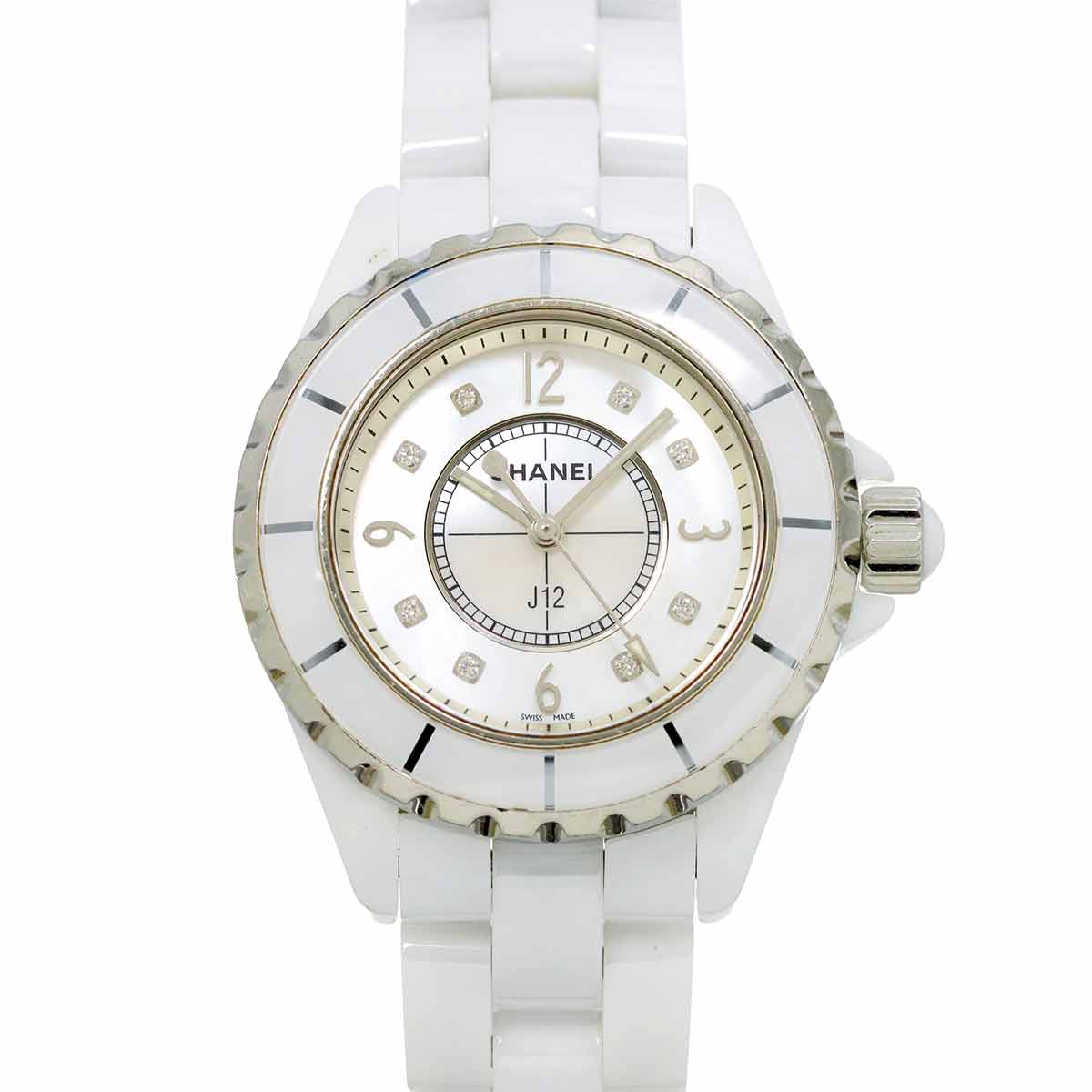 J12 H2422 33mm 8P Diamond Quartz White Shell Dial Ladies Watch