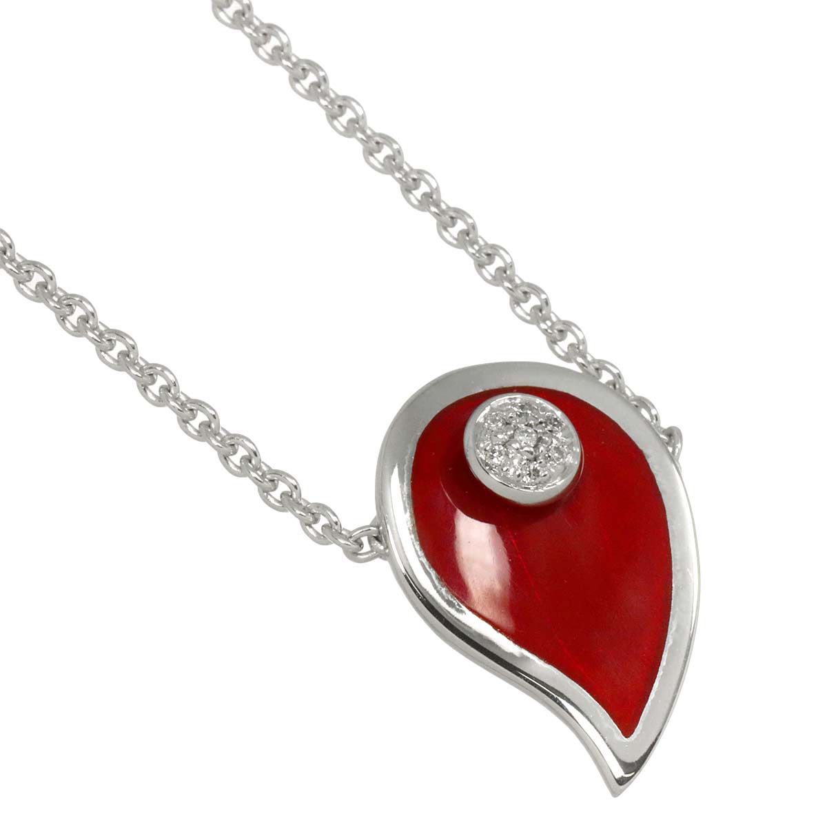 Diamond Enamel Necklace 18K White Gold 750