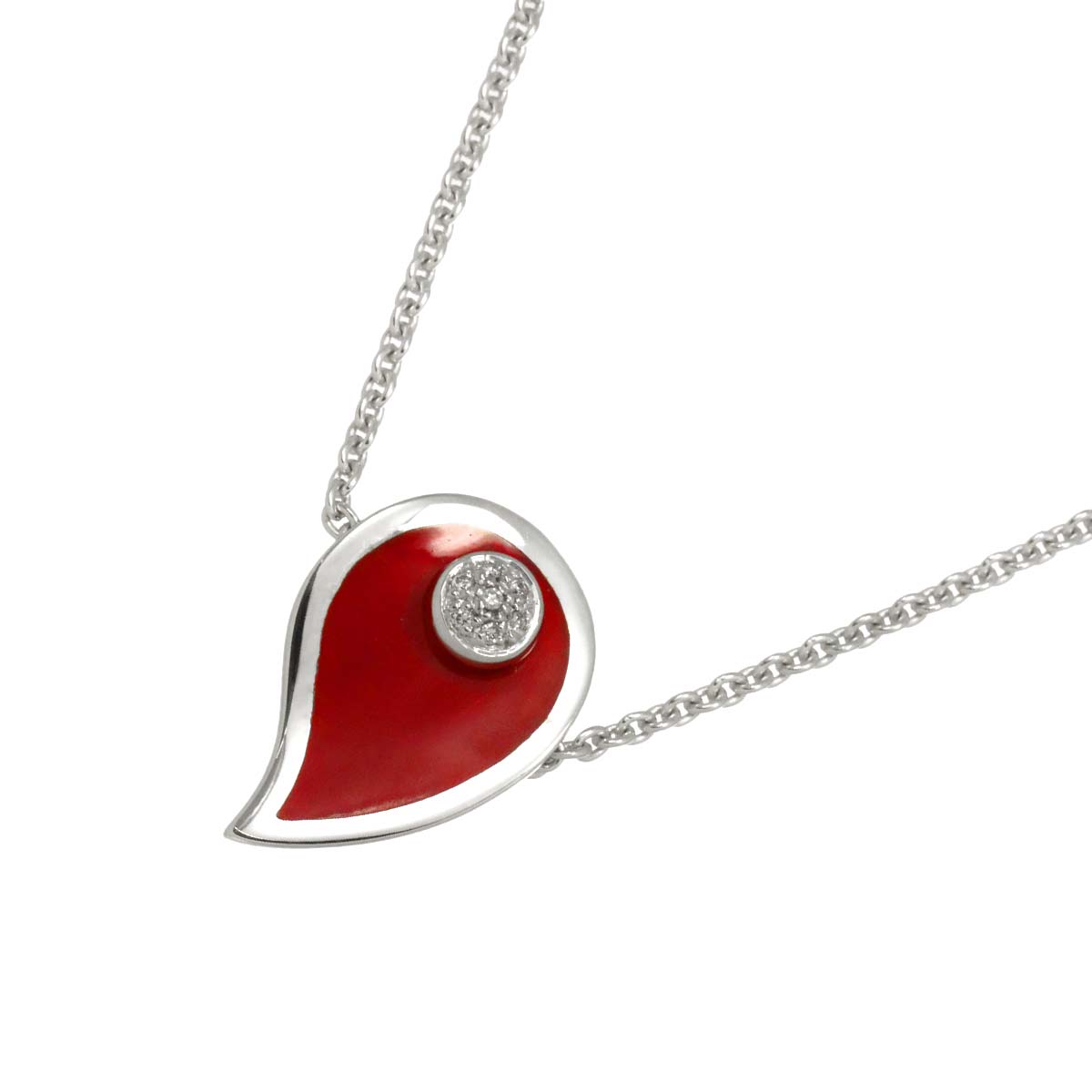 Diamond Enamel Necklace 18K White Gold 750