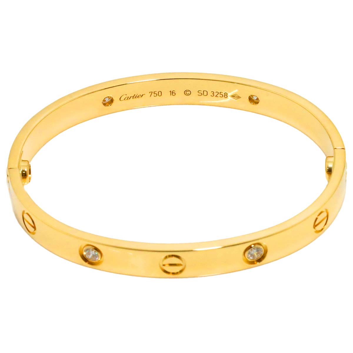 Love Bracelet Diamond 4P Bangle Bracelet 18K YG 750 Size16