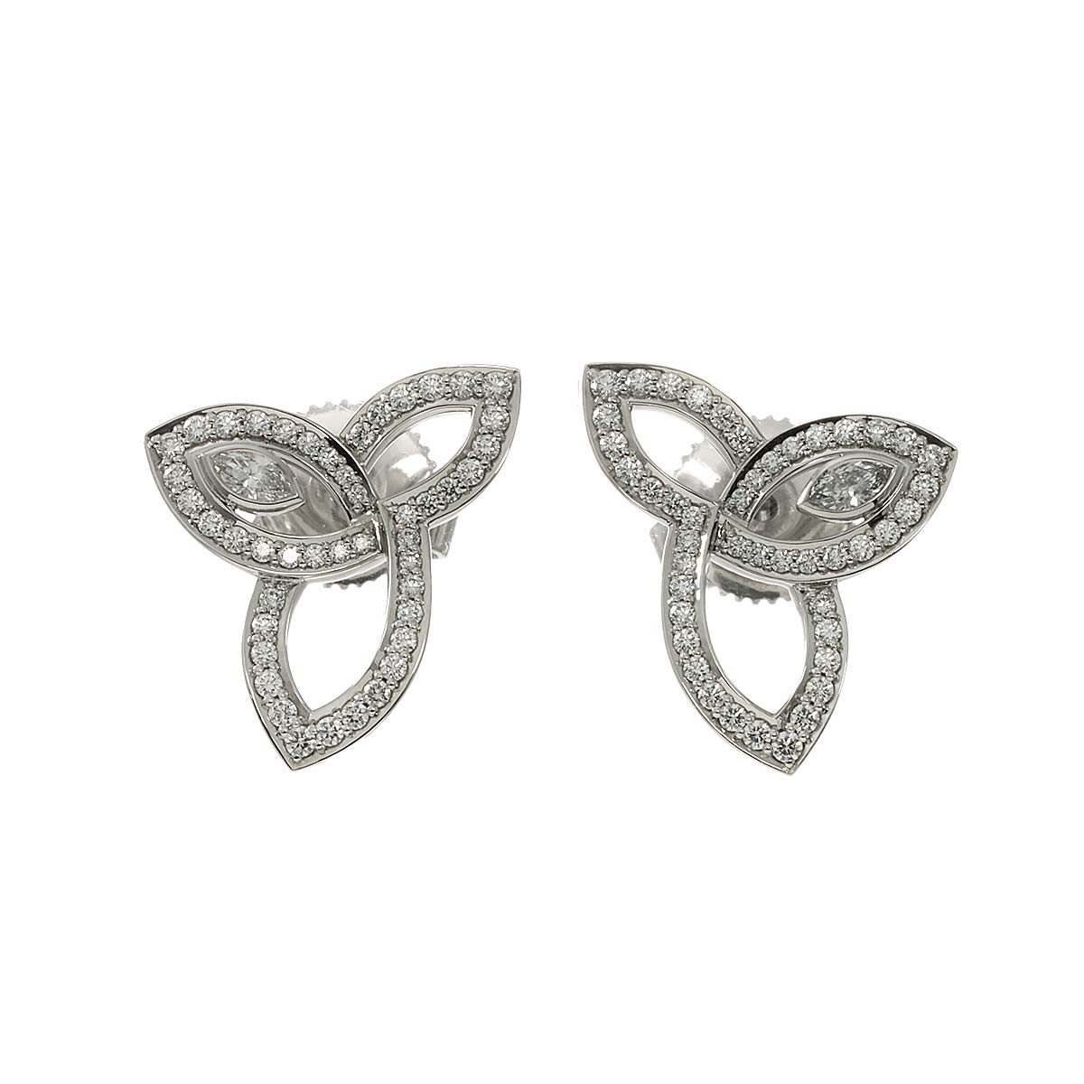 Lily cluster Diamond Earrings Pierced Platinum