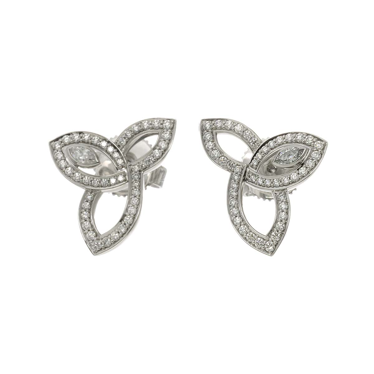Lily cluster Diamond Earrings Pierced Platinum