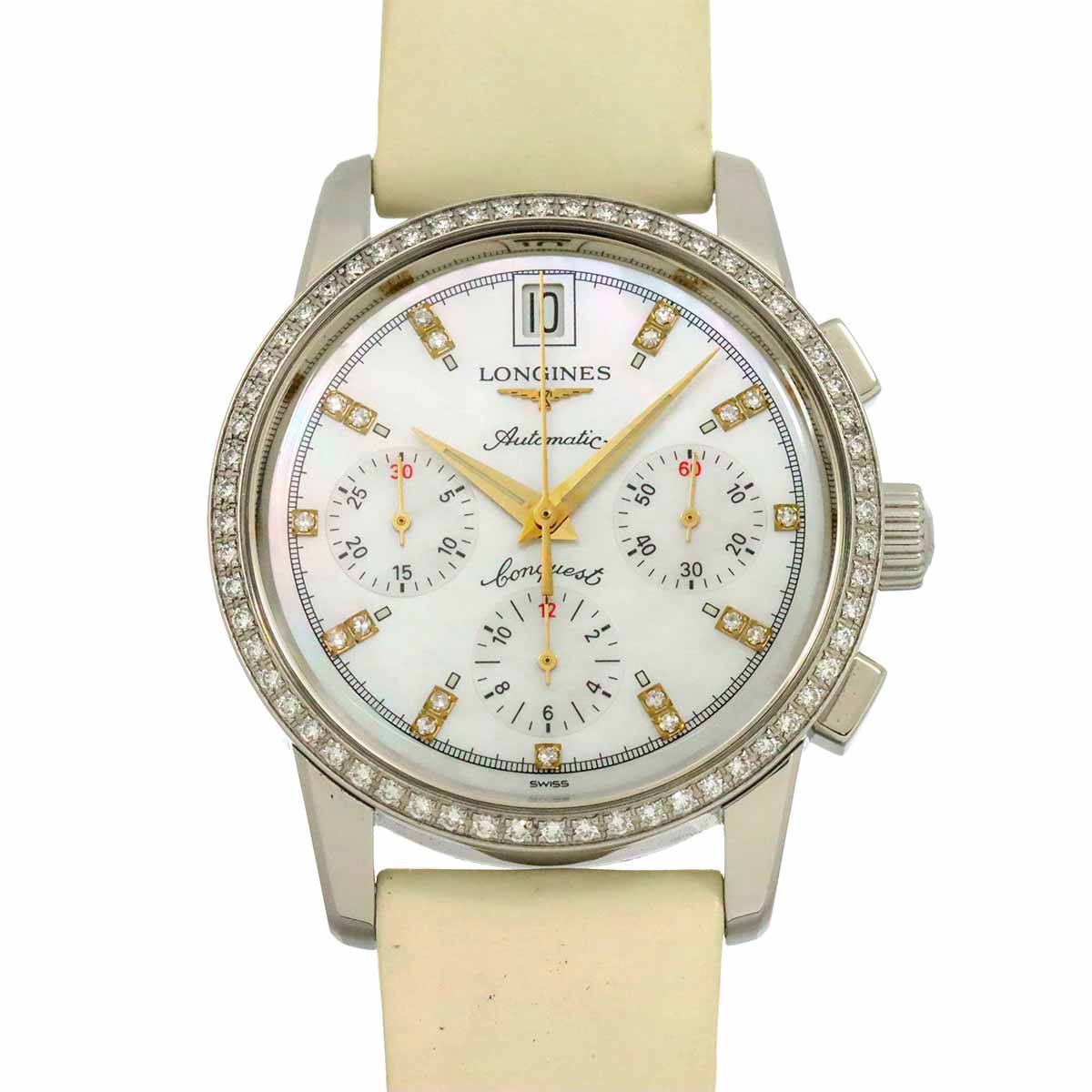 Conquest L1 141 0 Automatic Diamond Date White Shell Dial