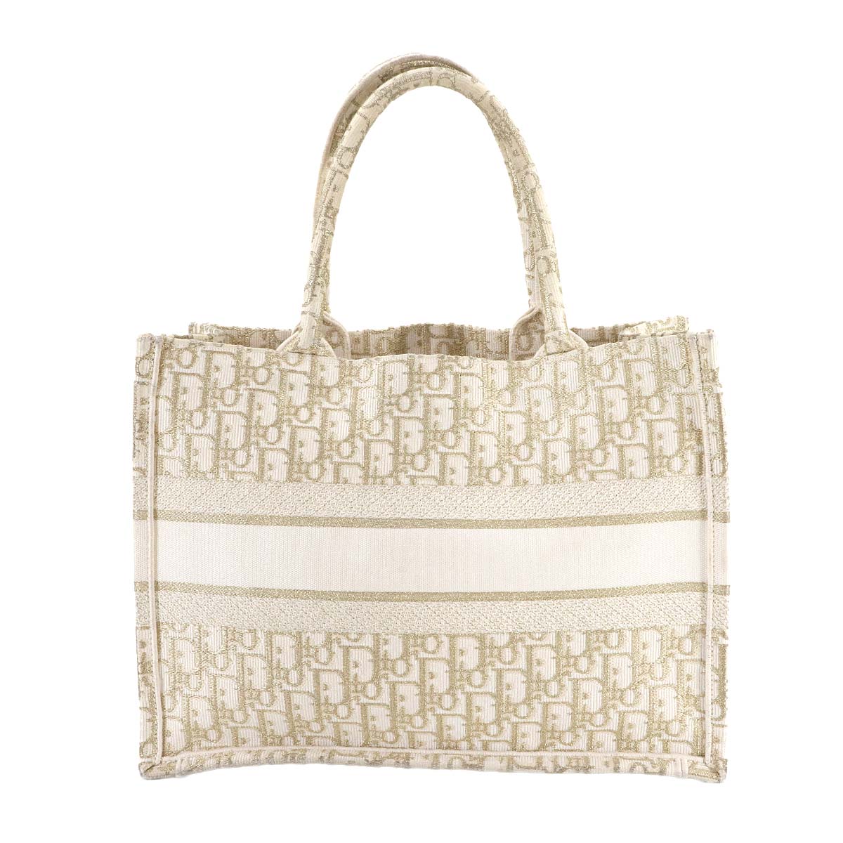 Oblique Book Tote Medium Bag Canvas Gold White