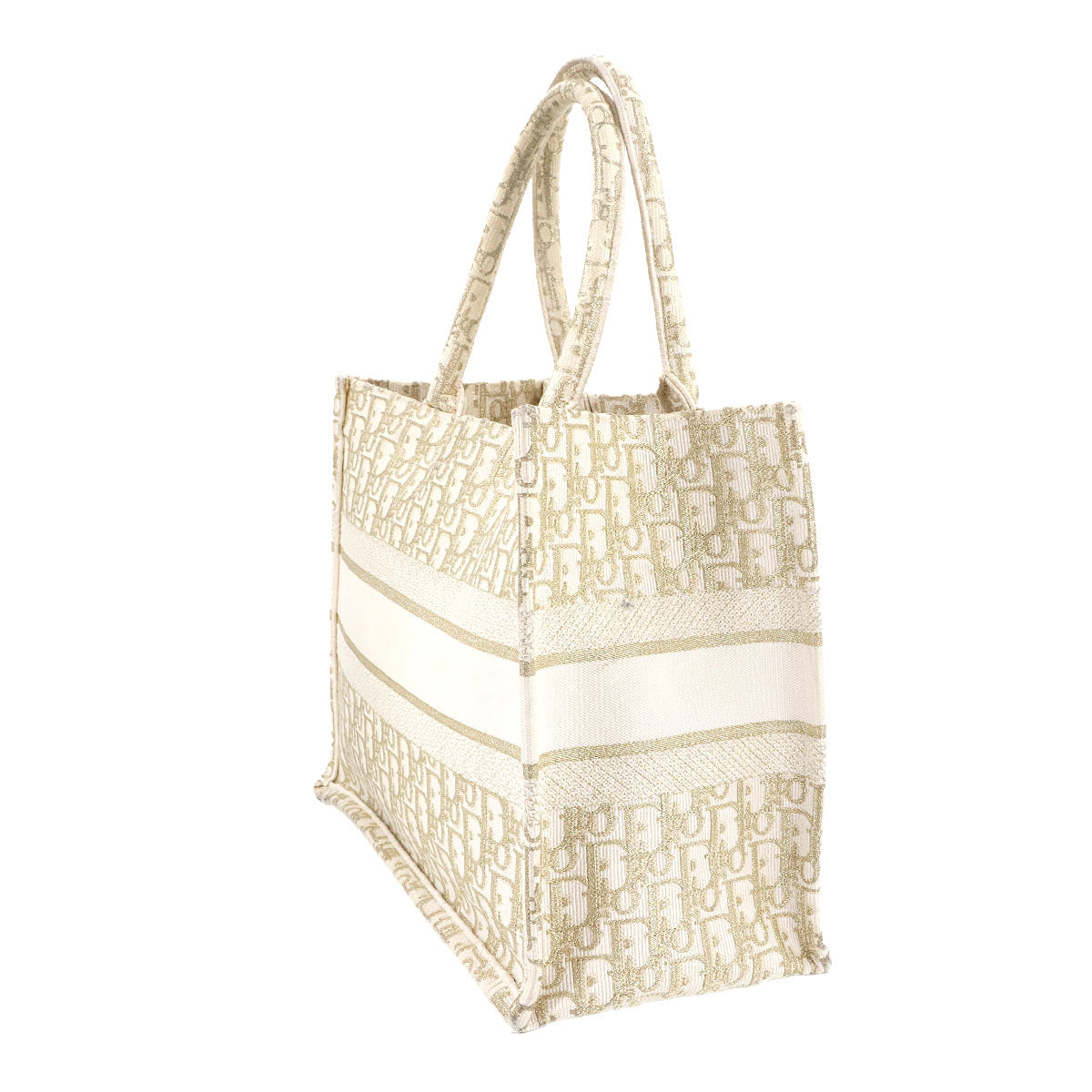 Oblique Book Tote Medium Bag Canvas Gold White