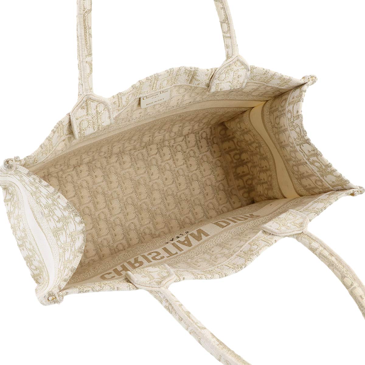 Oblique Book Tote Medium Bag Canvas Gold White