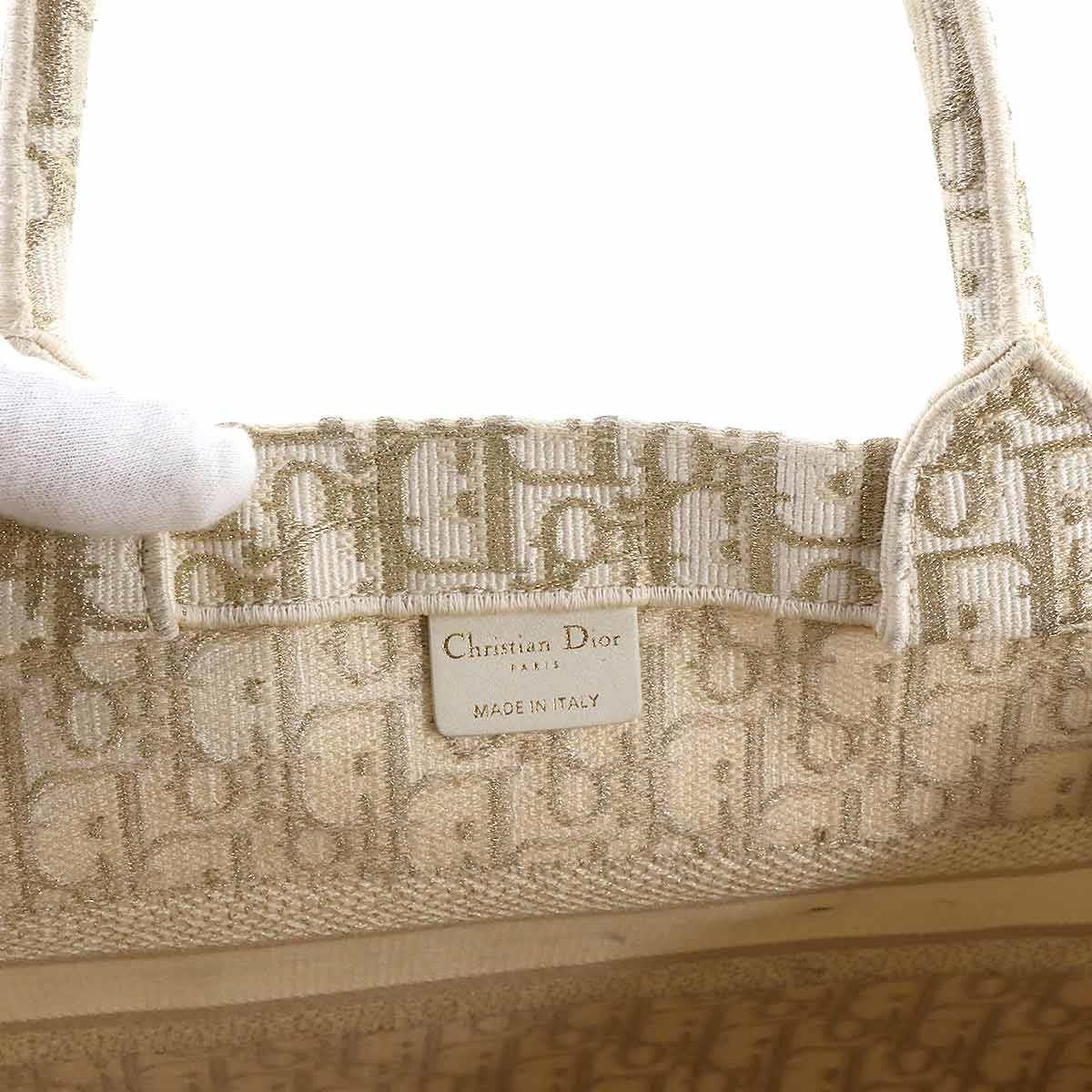 Oblique Book Tote Medium Bag Canvas Gold White