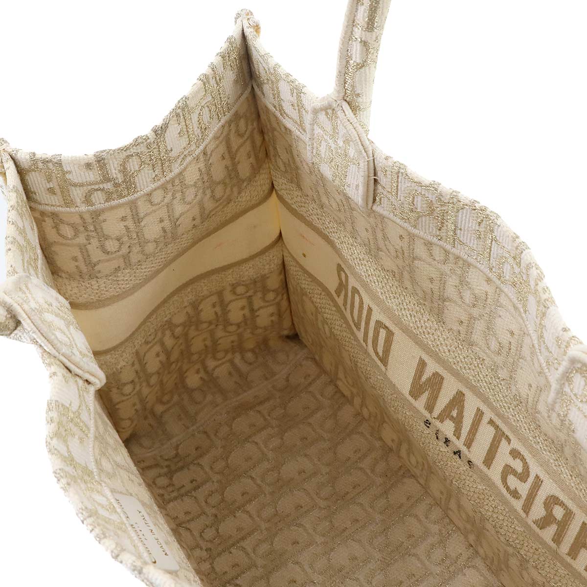 Oblique Book Tote Medium Bag Canvas Gold White