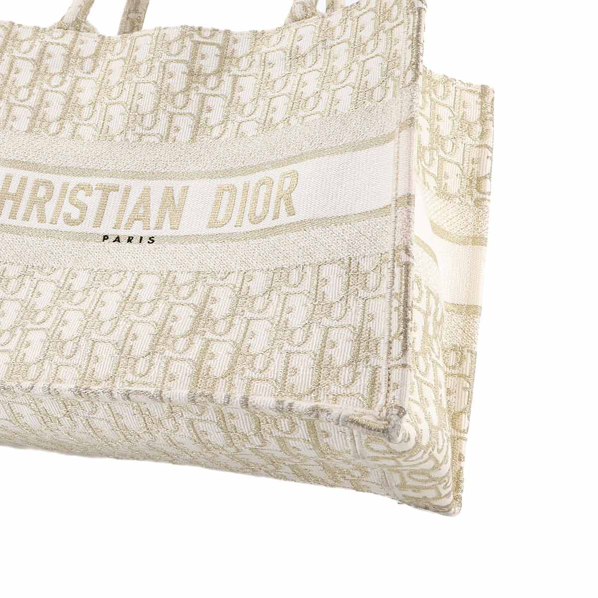 Oblique Book Tote Medium Bag Canvas Gold White