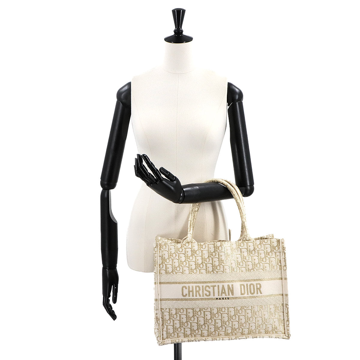 Oblique Book Tote Medium Bag Canvas Gold White