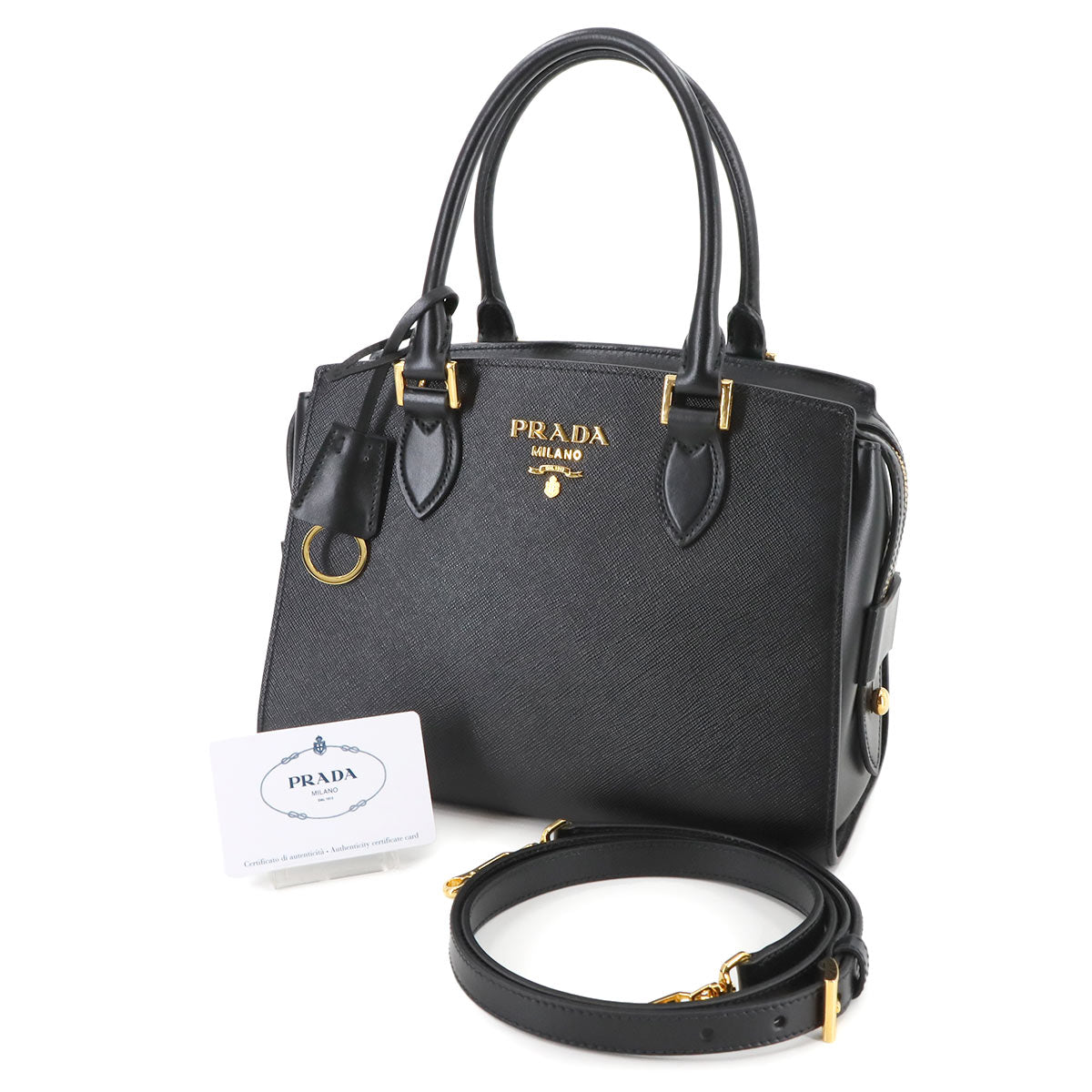 2way Hand Shoulder Bag Saffiano Leather Nero 1BA164 Black