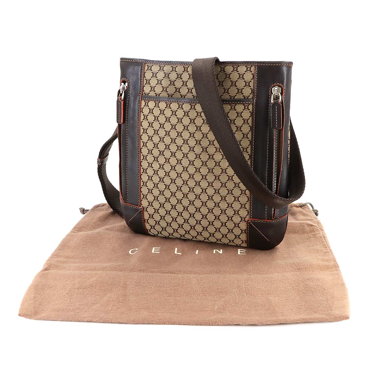 Macadam Shoulder Bag Canvas Leather Beige Brown Purse