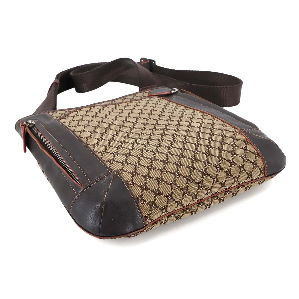 Macadam Shoulder Bag Canvas Leather Beige Brown Purse