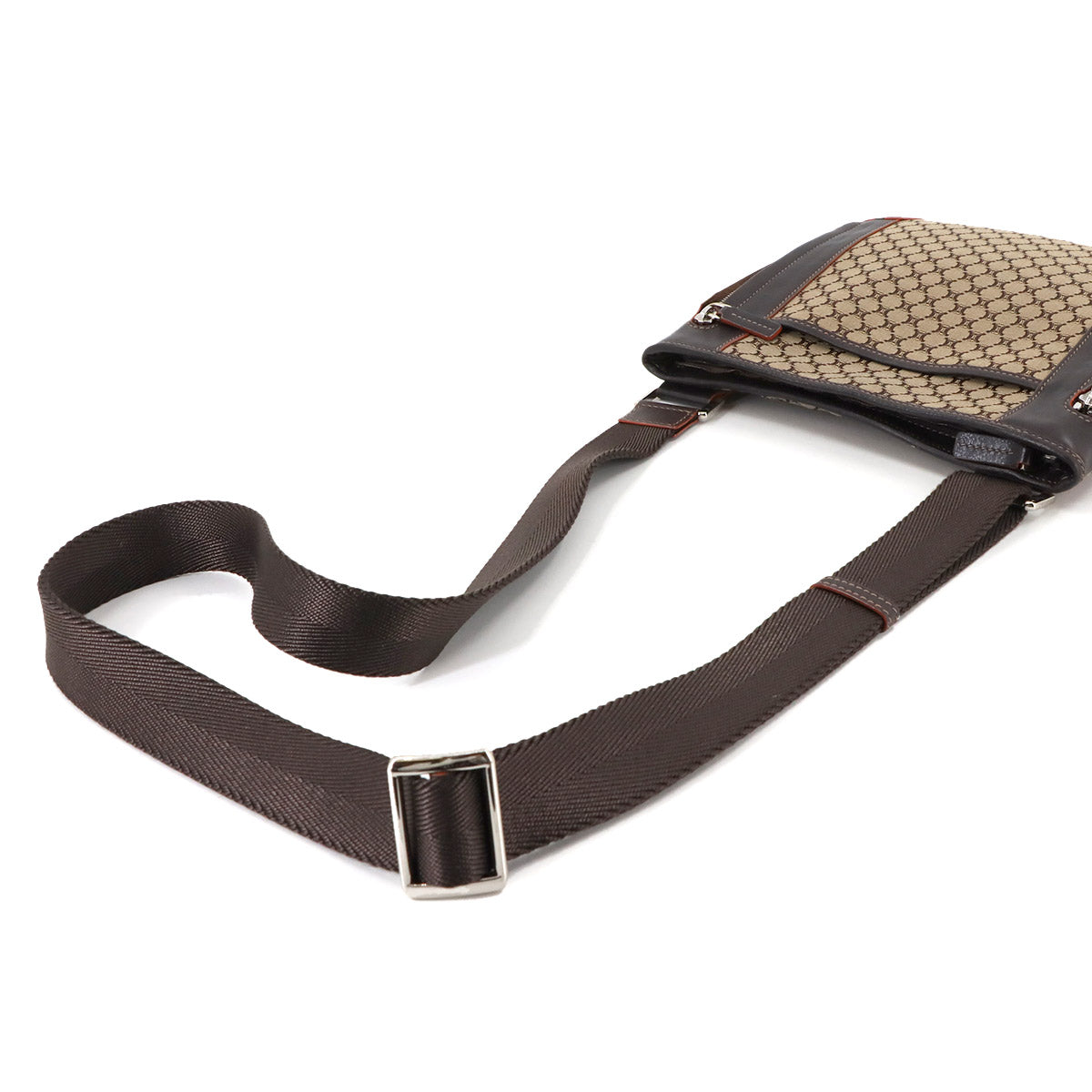 Macadam Shoulder Bag Canvas Leather Beige Brown Purse