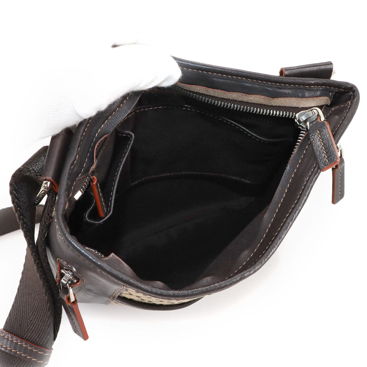 Macadam Shoulder Bag Canvas Leather Beige Brown Purse