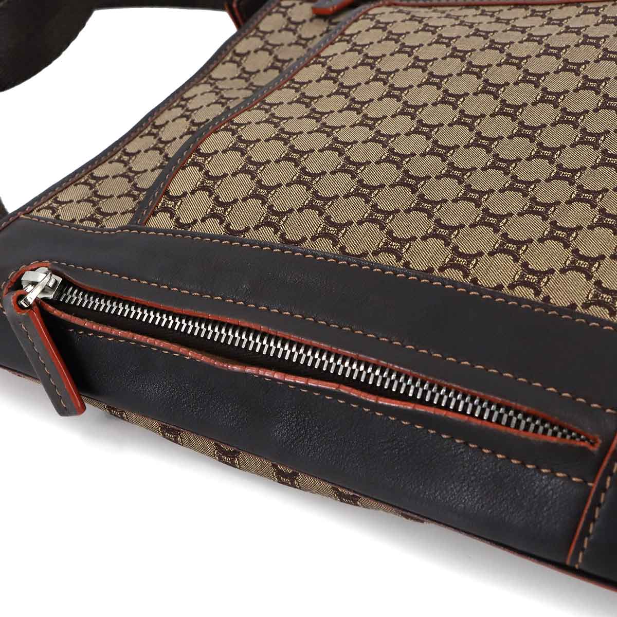 Macadam Shoulder Bag Canvas Leather Beige Brown Purse