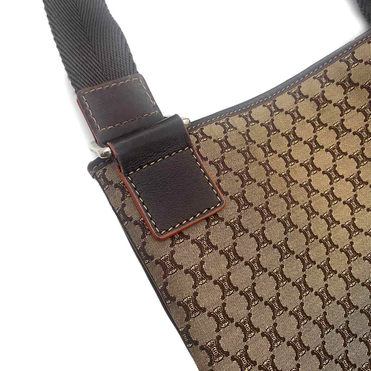 Macadam Shoulder Bag Canvas Leather Beige Brown Purse