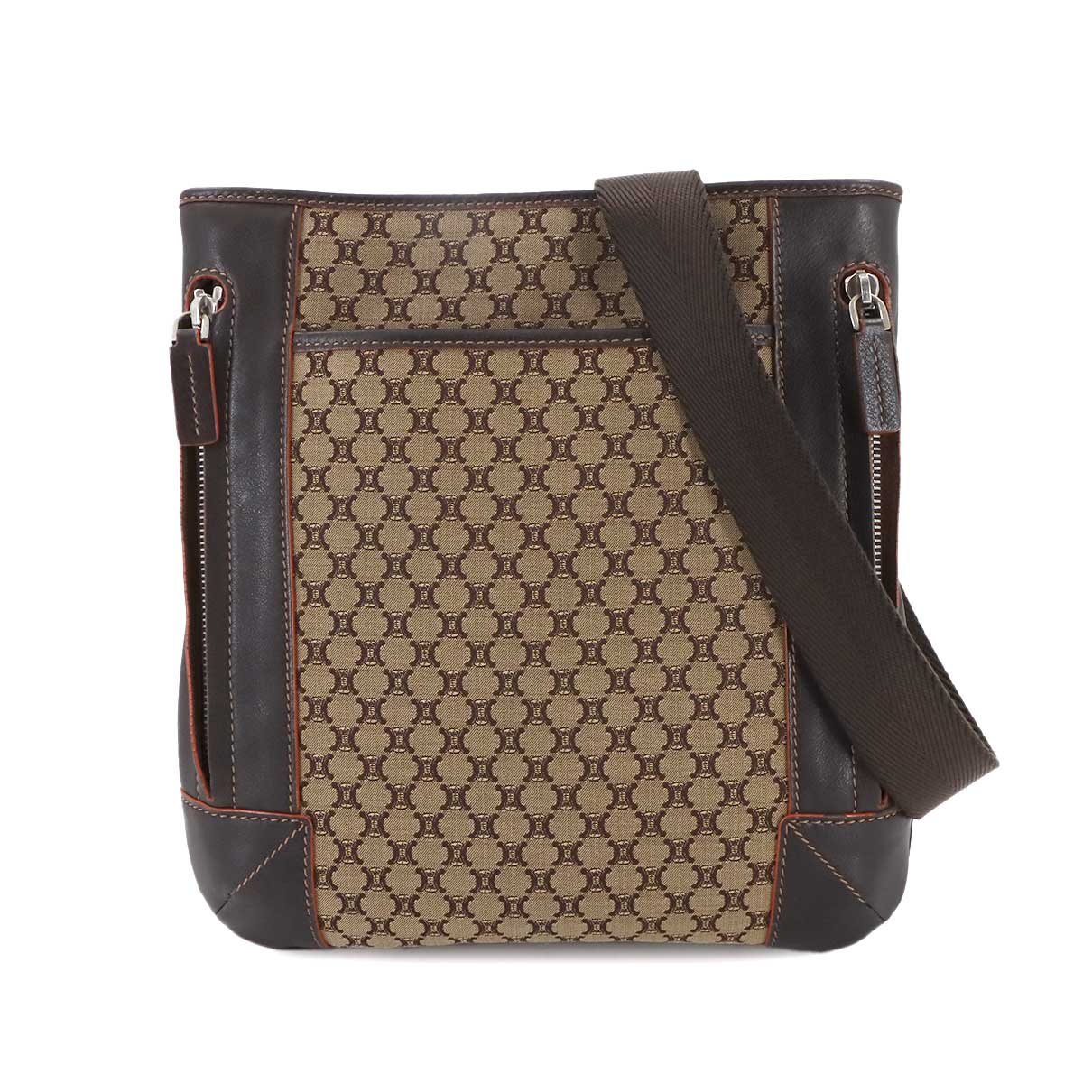 Macadam Shoulder Bag Canvas Leather Beige Brown Purse