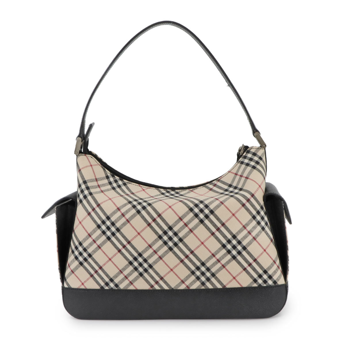 Plaid Shoulder Bag Canvas Leather Beige Black Purse