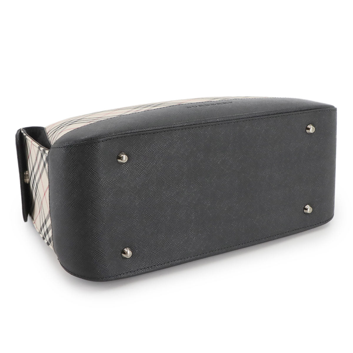 Plaid Shoulder Bag Canvas Leather Beige Black Purse