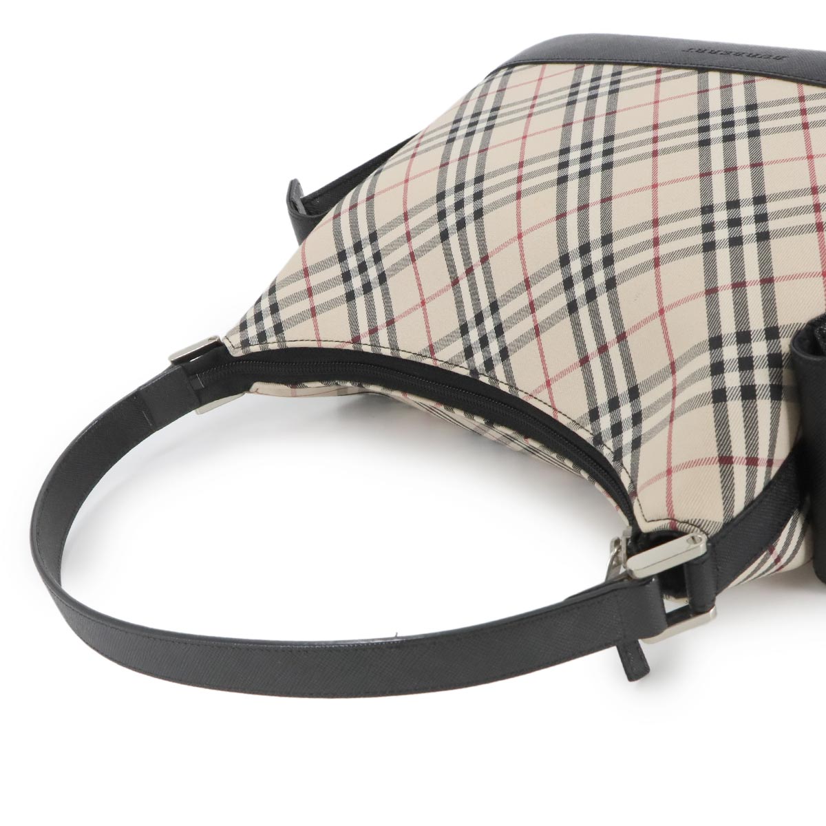 Plaid Shoulder Bag Canvas Leather Beige Black Purse
