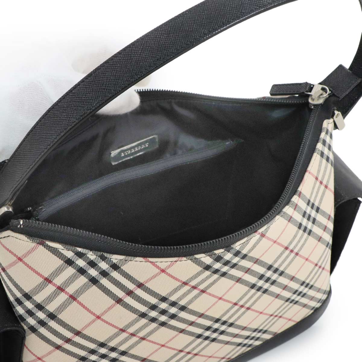 Plaid Shoulder Bag Canvas Leather Beige Black Purse