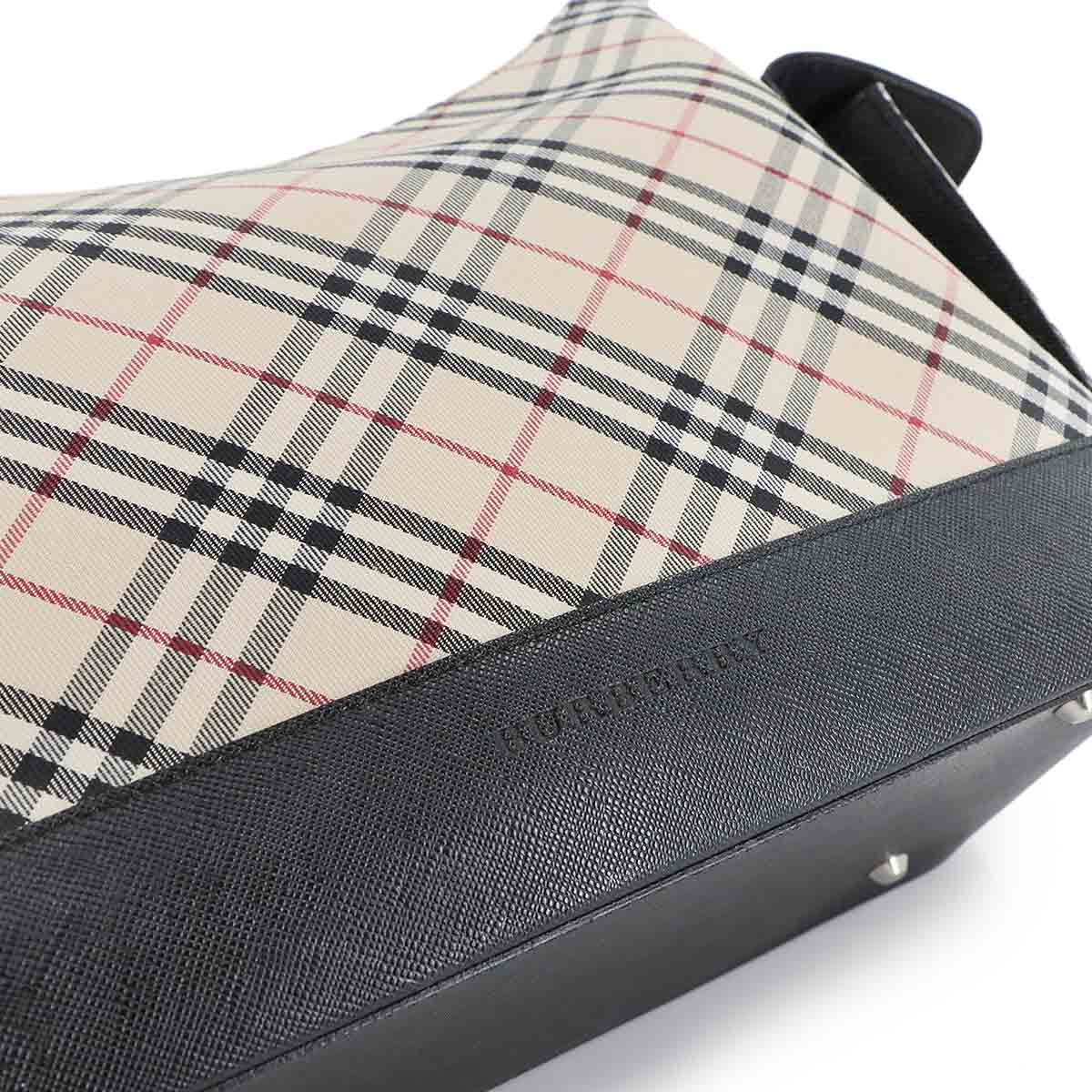 Plaid Shoulder Bag Canvas Leather Beige Black Purse